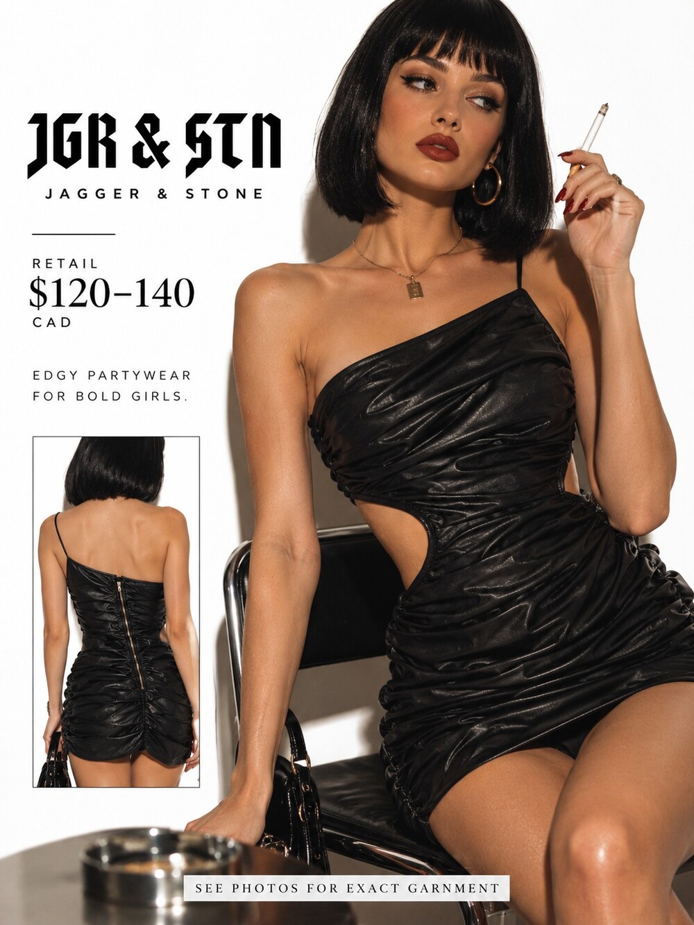 US & JIGS Black Mini Dress Small Like New NWOT LaTeX Cyberpunk Vamp Glamgoth
